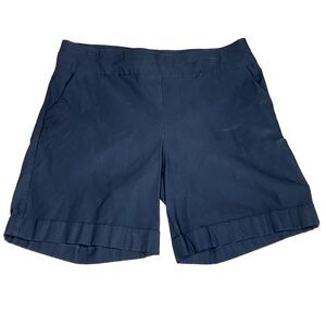 7th Avenue Shorts Beltless Chino Stretch Black Cuff L XL 16 18 Womens Preppy Y2K